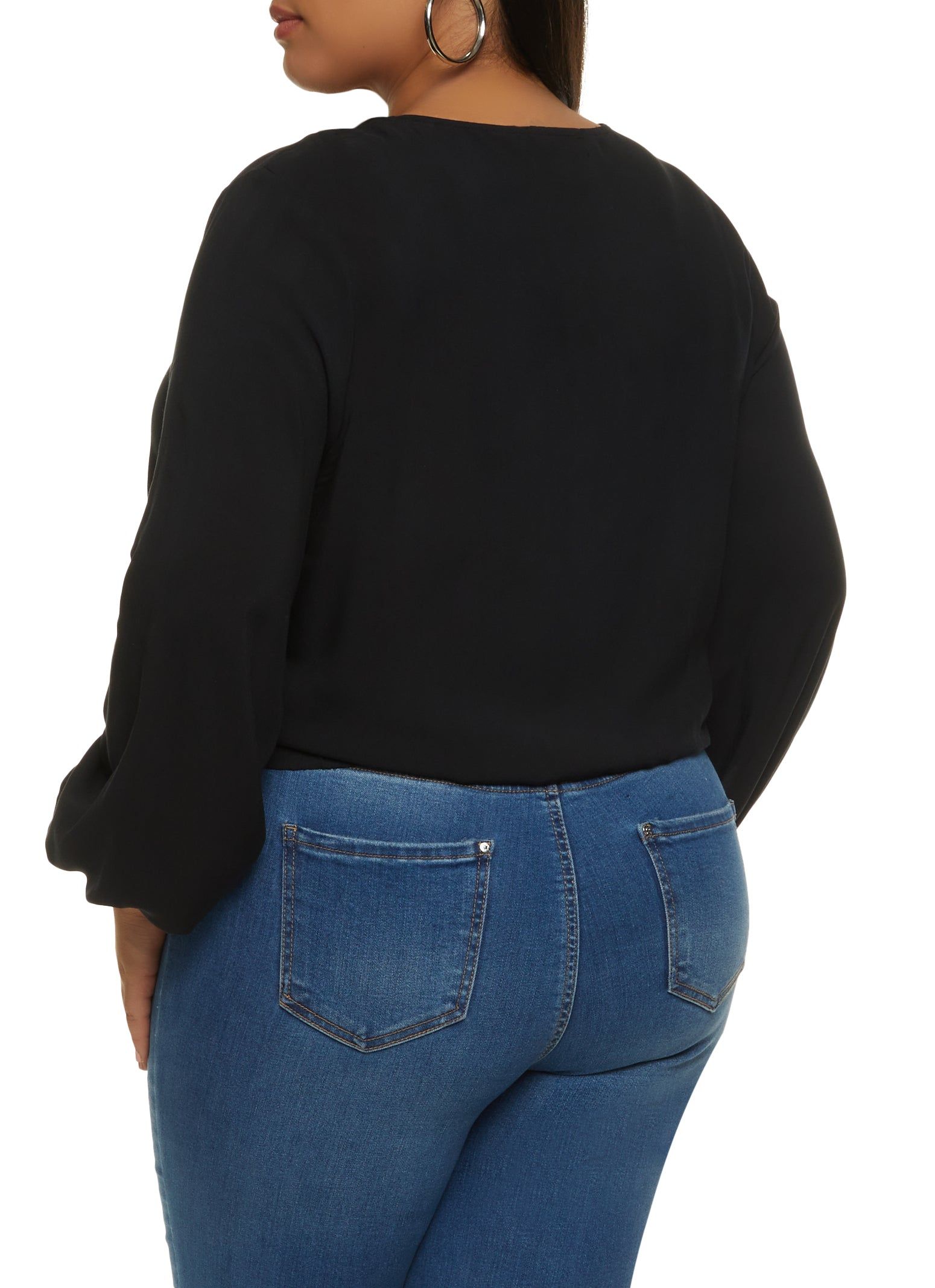 Plus Size Puff Sleeve Side Tie Wrap Top sold by Rainbow product image thumbnail 2