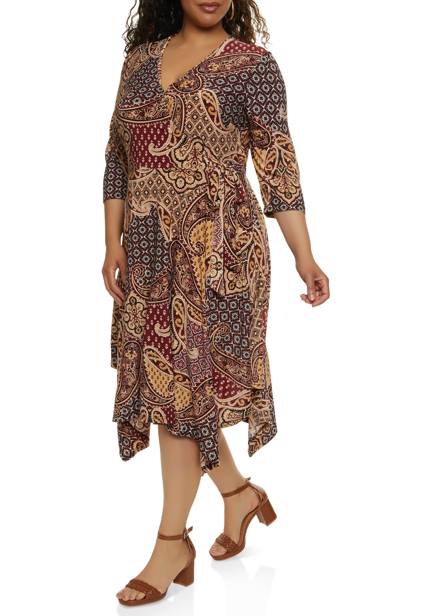 Plus Size Paisley Print Tie Waist Faux Wrap Dress sold by Rainbow product image thumbnail 2