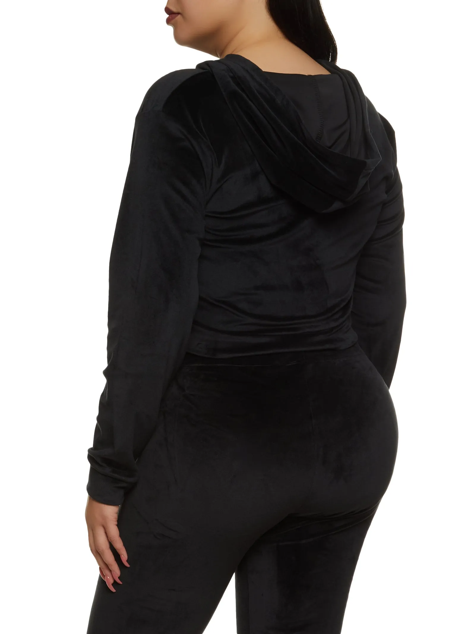 Plus Size Cropped Velour Zip Front Hoodie sold by Rainbow product image thumbnail 3