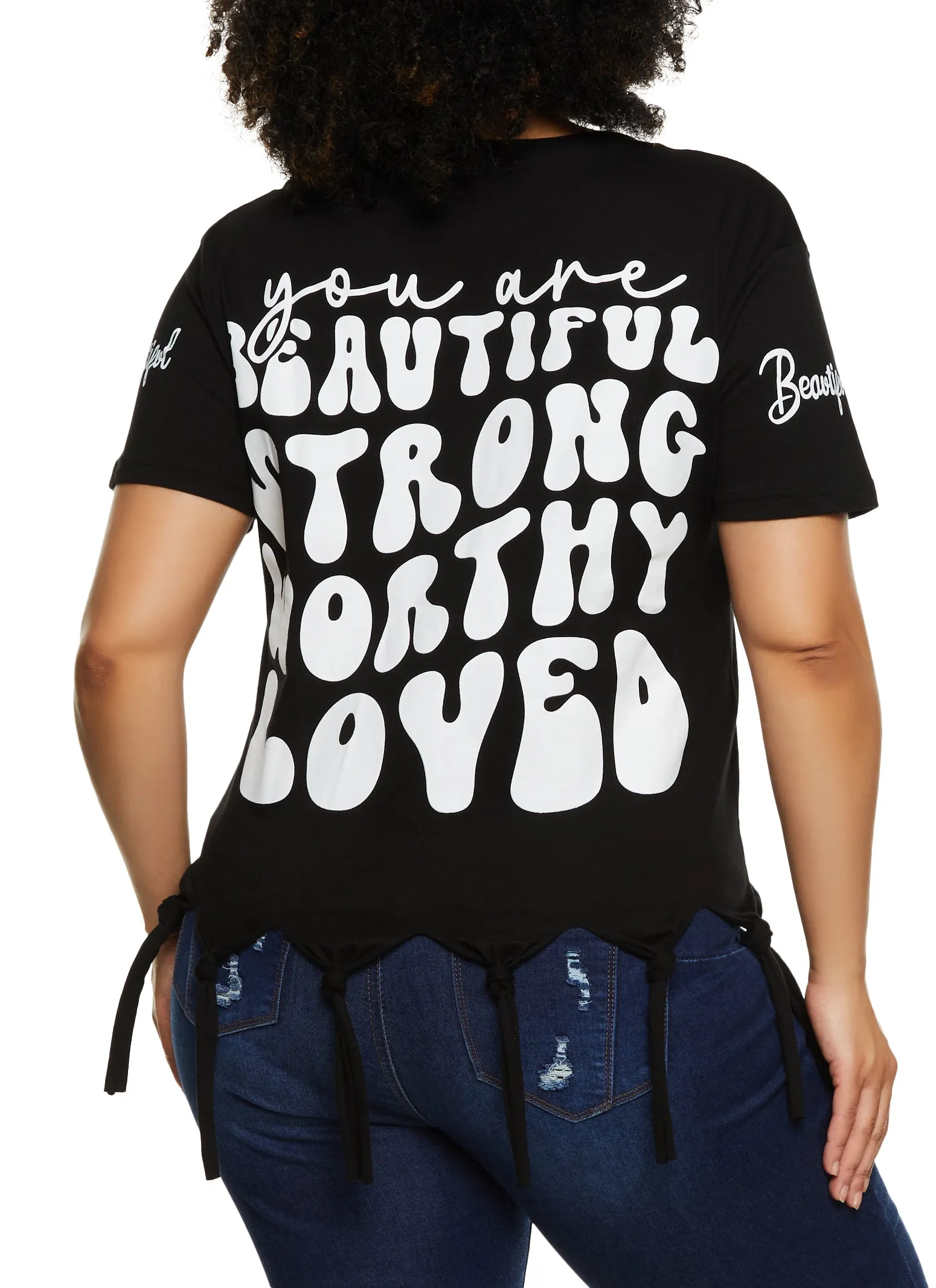 Plus Size Beautiful Positive Vibes Only Knot Hem Graphic Tee sold by Rainbow product image thumbnail 3