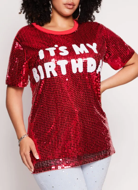 Plus Size Its My Birthday Sequin Graphic Tee sold by Rainbow