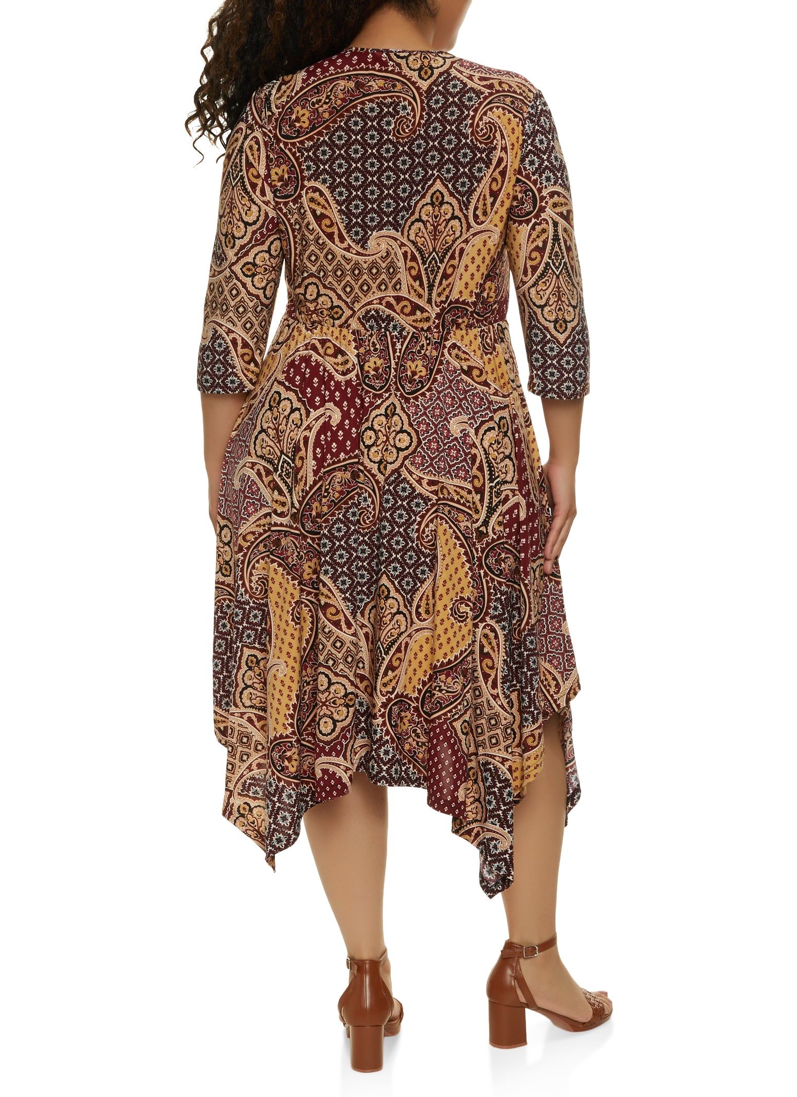 Plus Size Paisley Print Tie Waist Faux Wrap Dress sold by Rainbow product image thumbnail 3