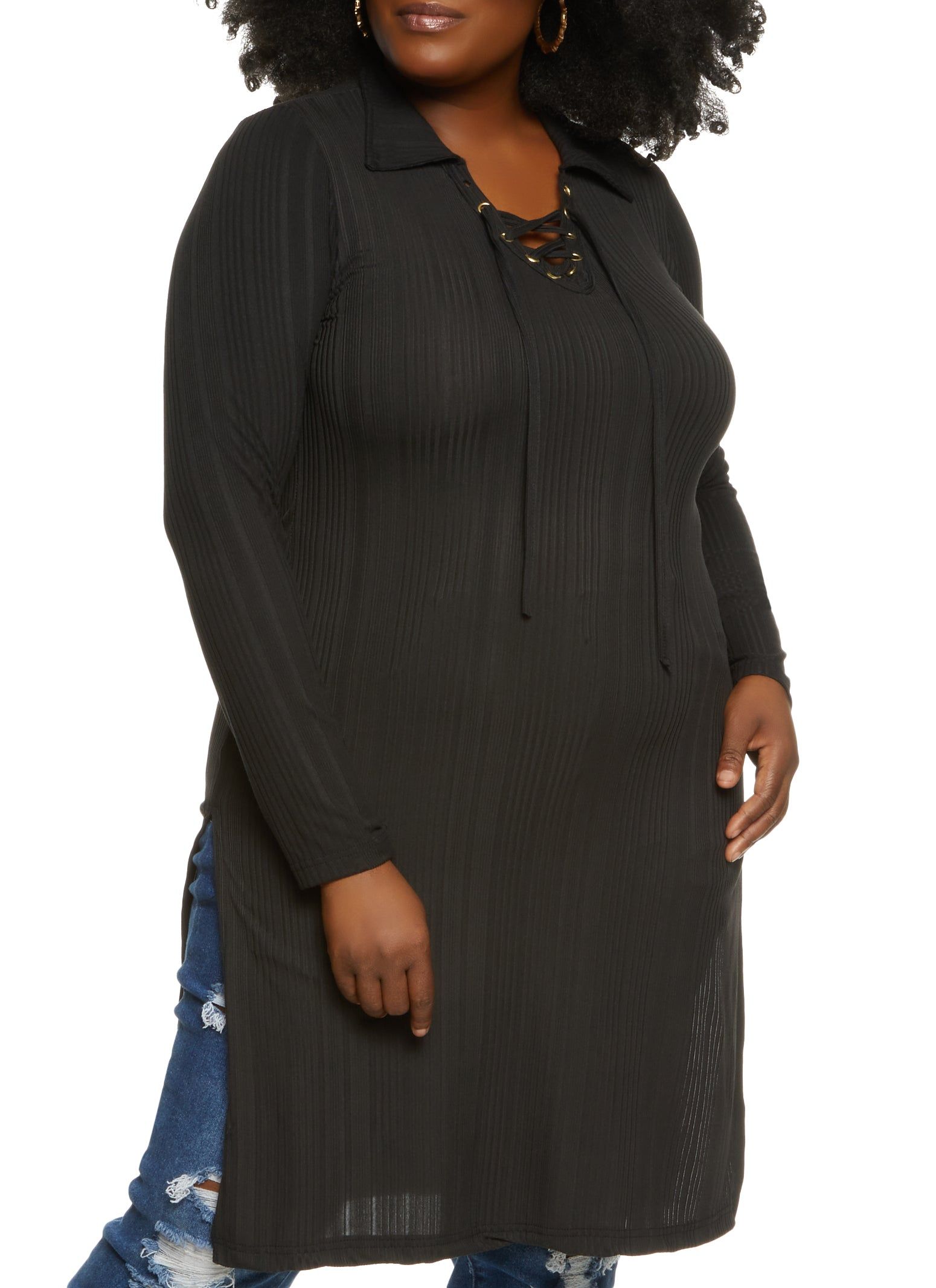 Plus Size Lace Up V Neck Maxi Top sold by Rainbow
