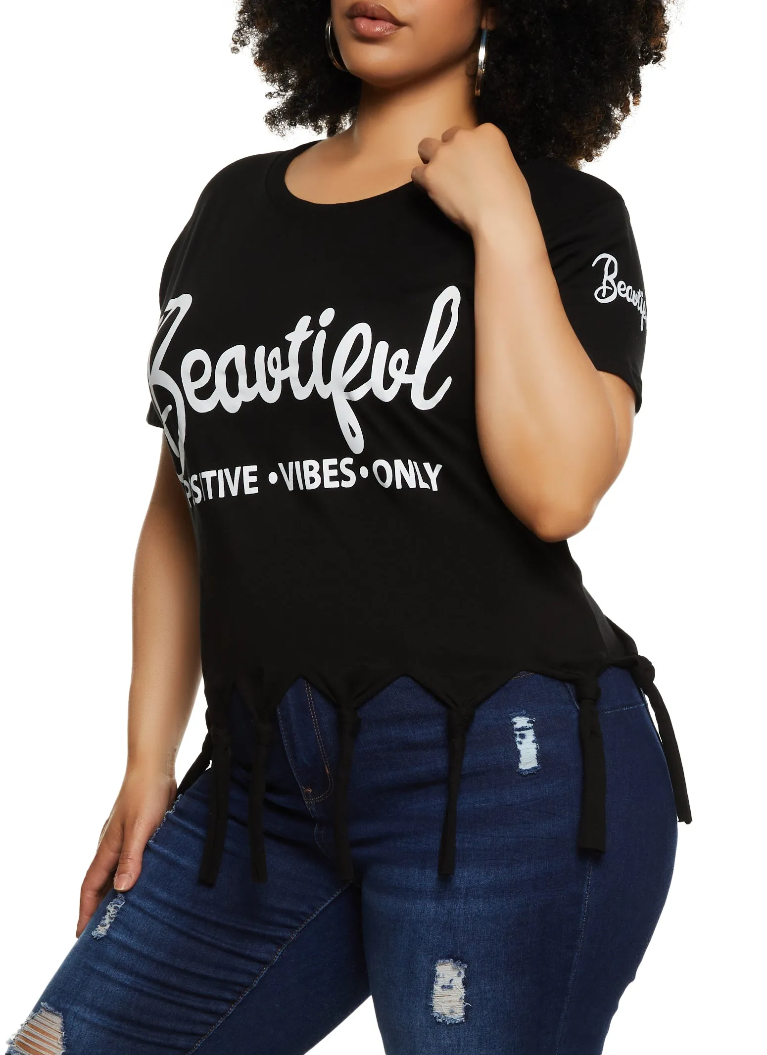 Plus Size Beautiful Positive Vibes Only Knot Hem Graphic Tee sold by Rainbow product image thumbnail 2