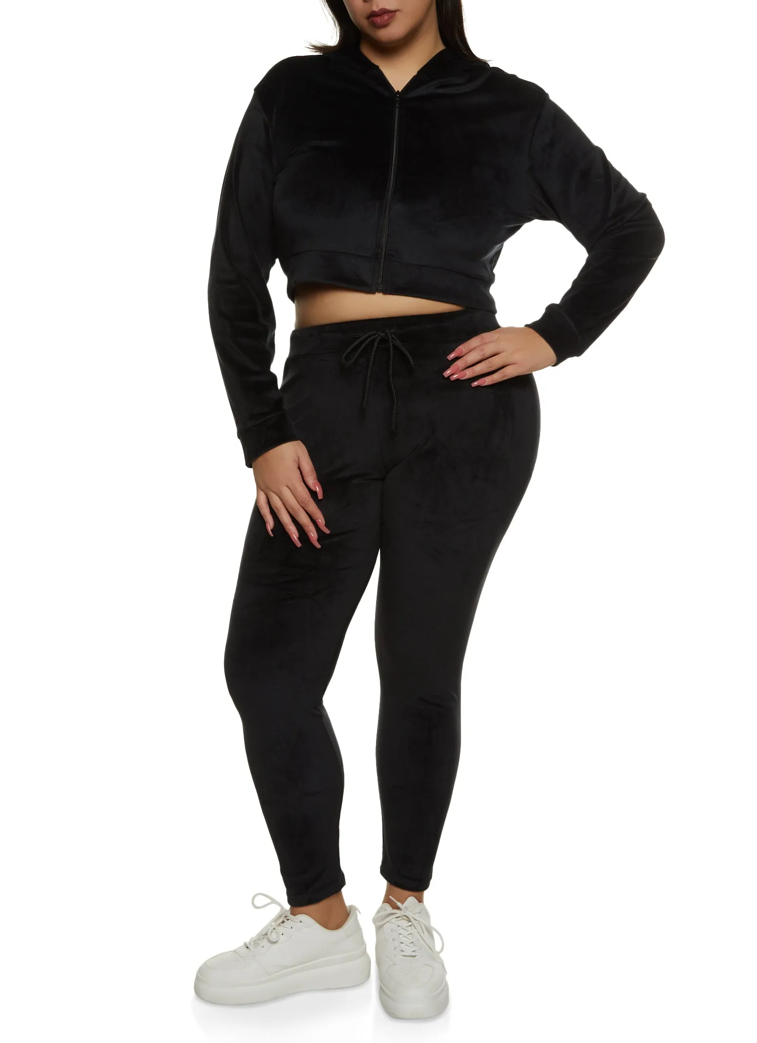 Plus Size Cropped Velour Zip Front Hoodie sold by Rainbow product image thumbnail 2