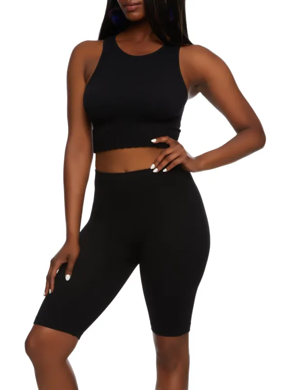 Seamless Ribbed Cropped Racerback Tank Top sold by Rainbow