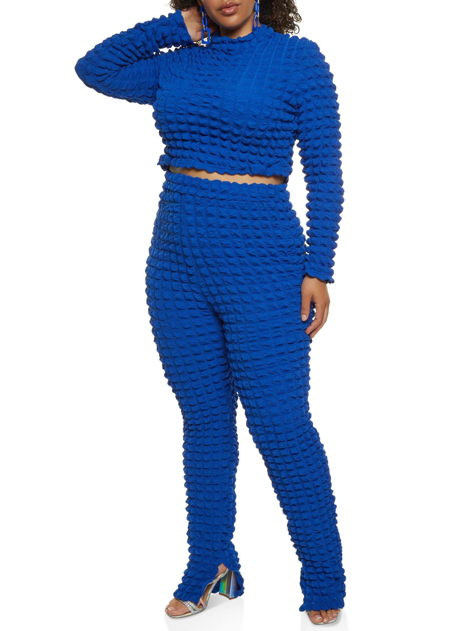 Plus Size Bubble Knit Long Sleeve Crop Top sold by Rainbow product image thumbnail 2