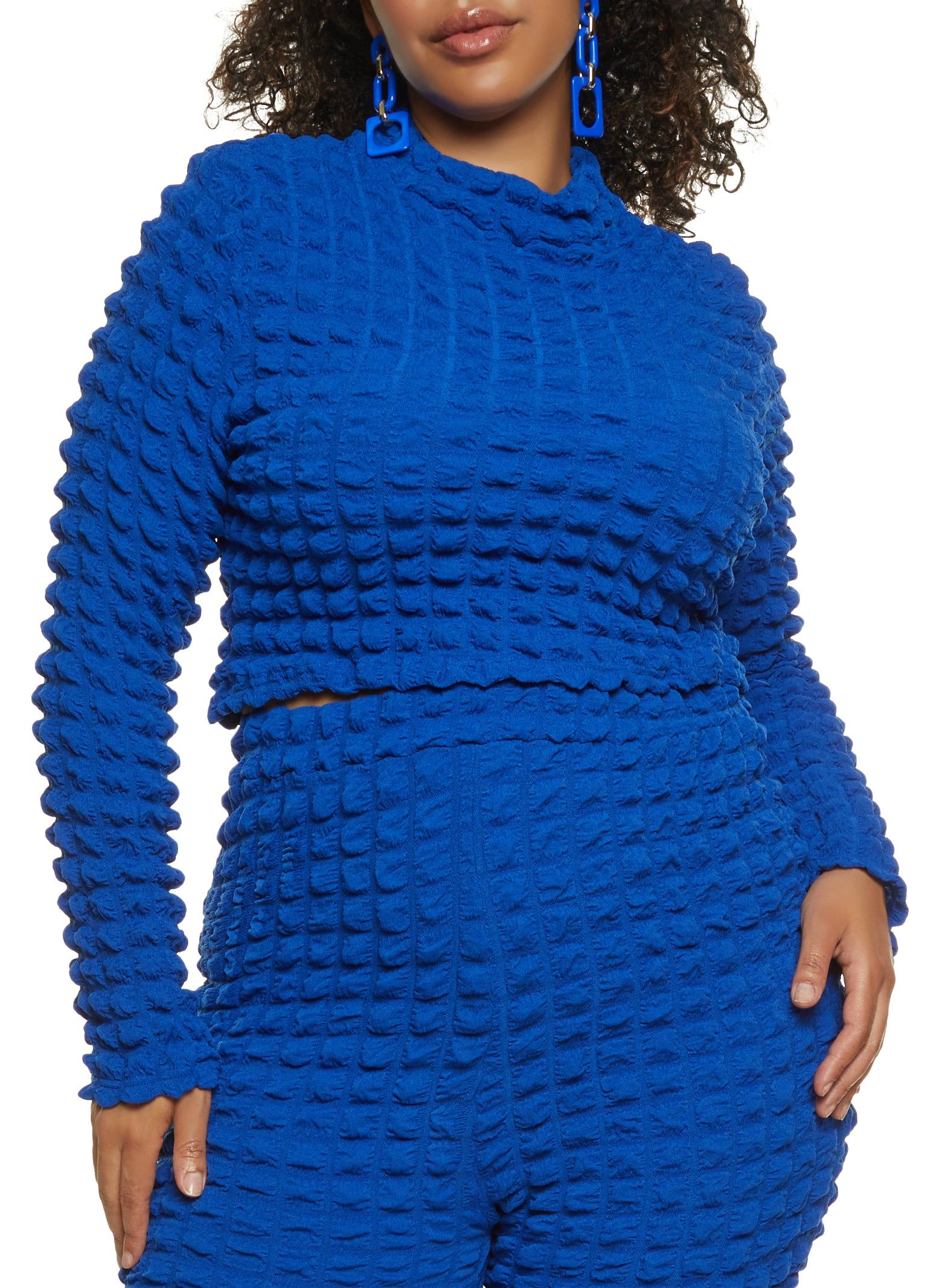 Plus Size Bubble Knit Long Sleeve Crop Top sold by Rainbow