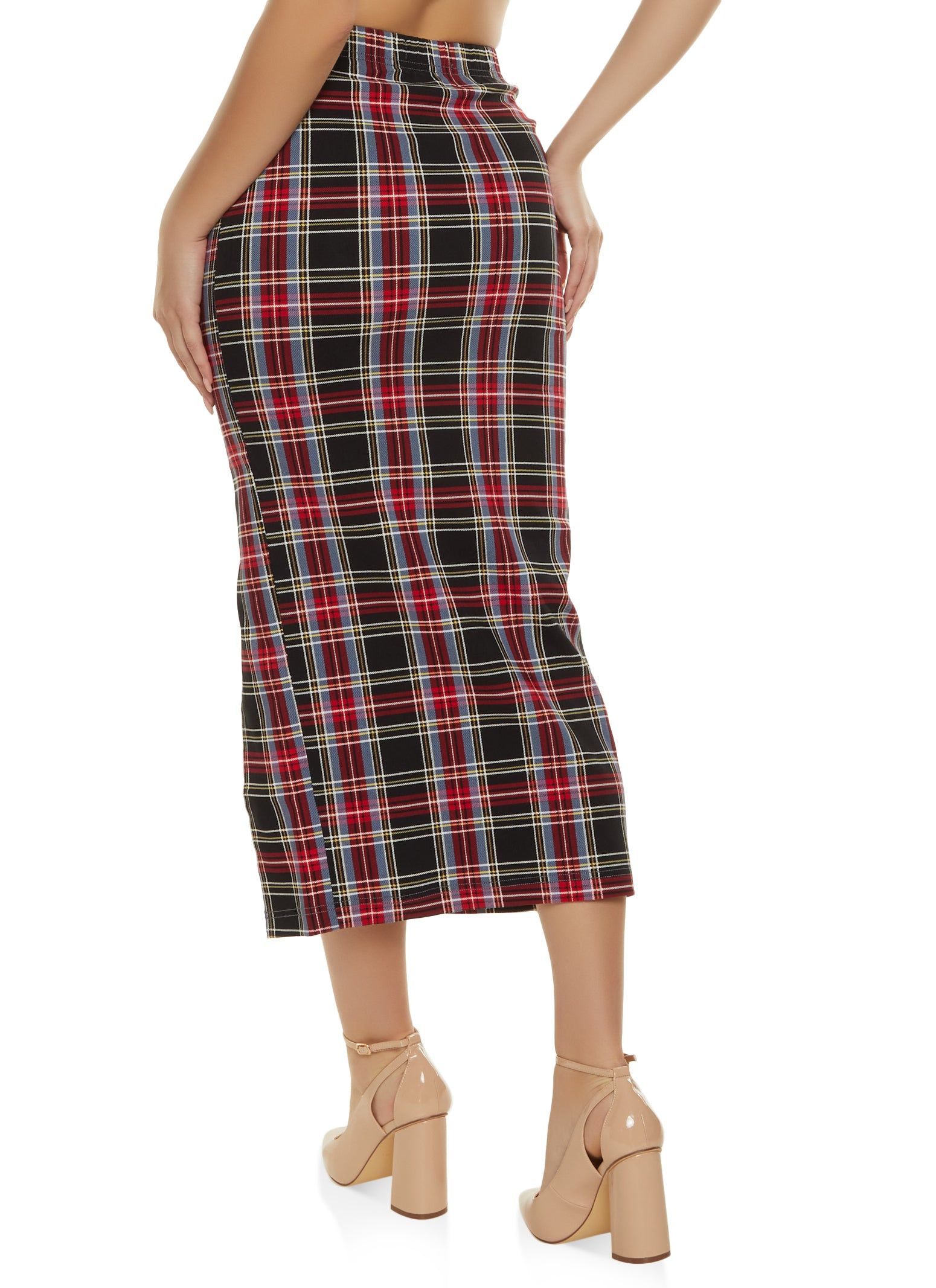 Plaid Ruched Side Slit Midi Skirt sold by Rainbow product image thumbnail 3