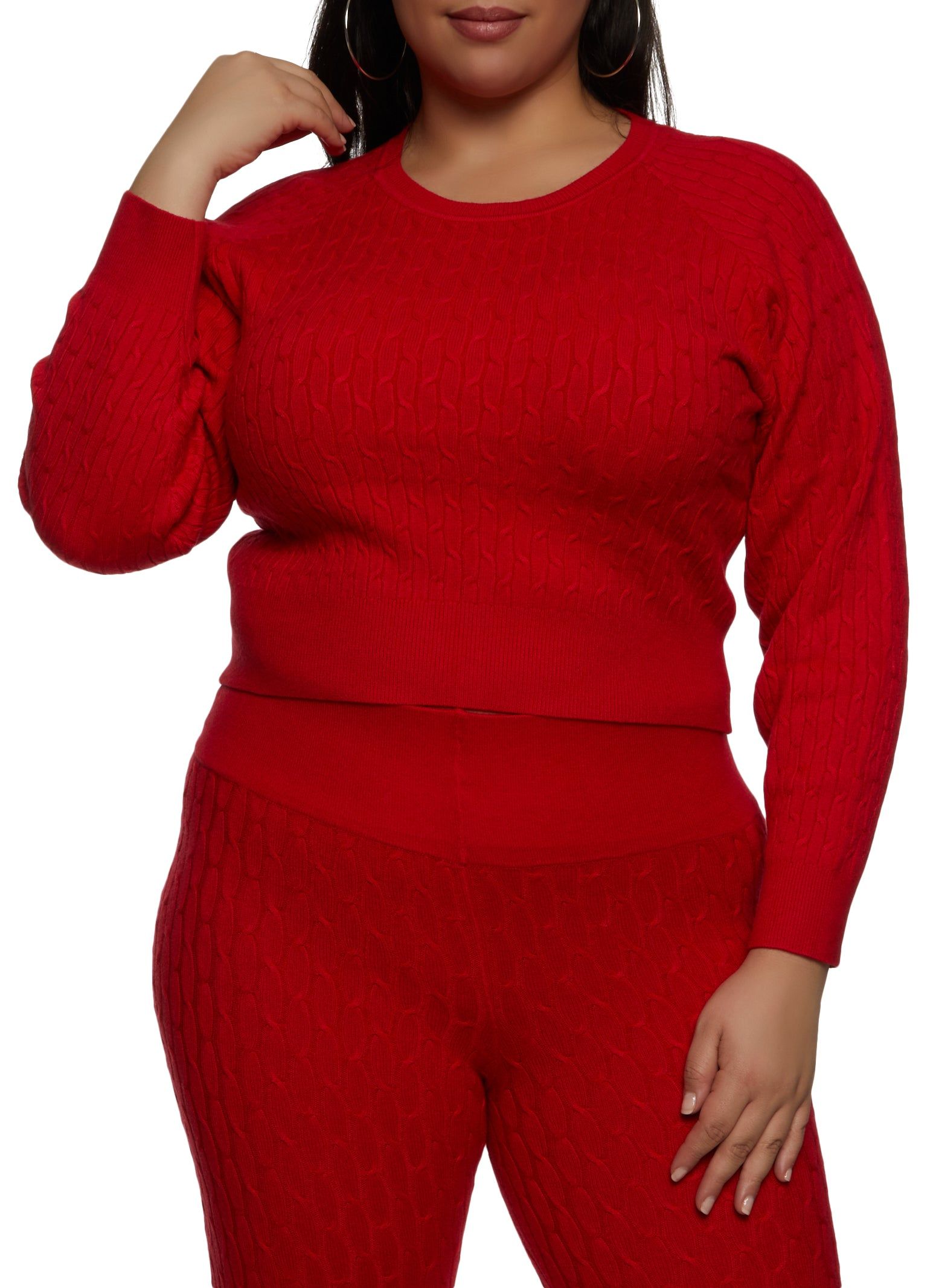 Plus Size Cable Knit Crew Neck Pullover Sweater sold by Rainbow