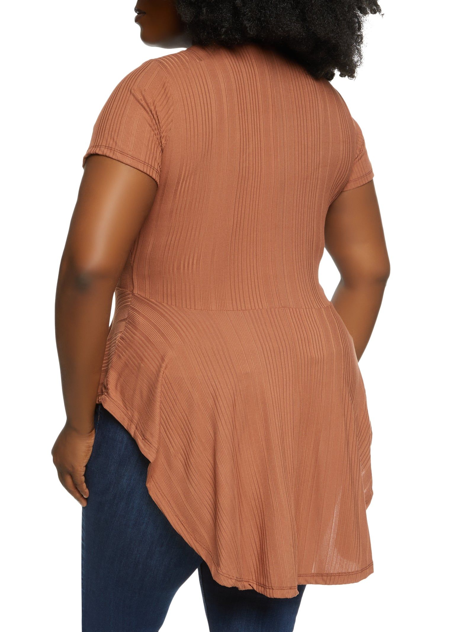Plus Size Rib Knit Ruffled Hem Top with Necklace sold by Rainbow product image thumbnail 2
