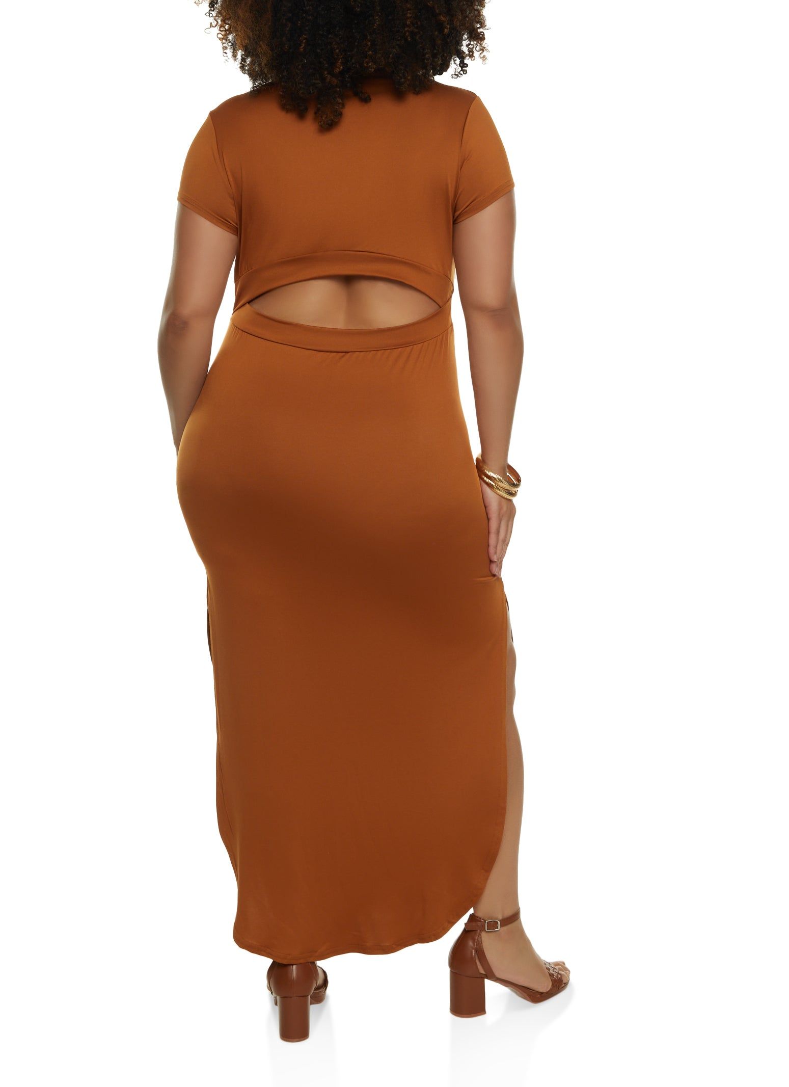 Plus Size Cut Out Back Mock Neck Maxi Dress sold by Rainbow product image thumbnail 3