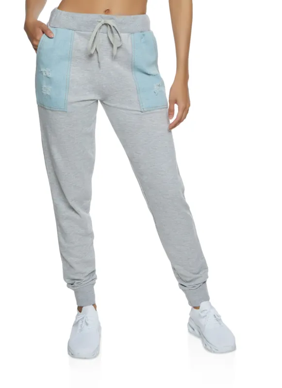 Denim Pocket Color Block Joggers sold by Rainbow
