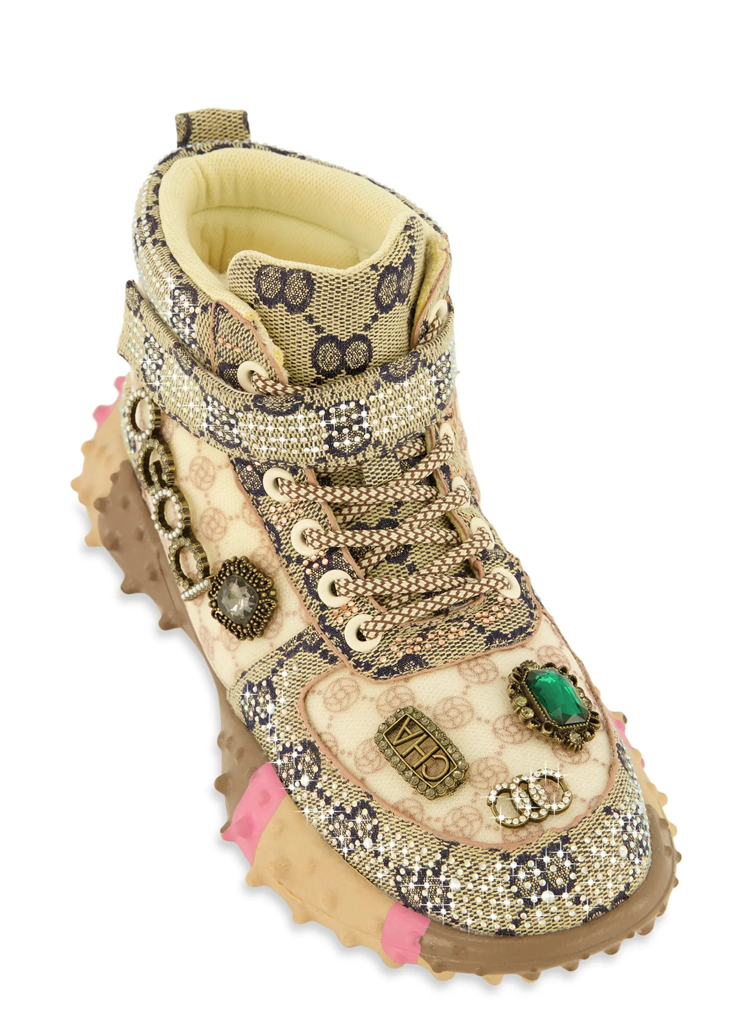 Rhinestone Color Block High Top Lace Up Sneakers sold by Rainbow