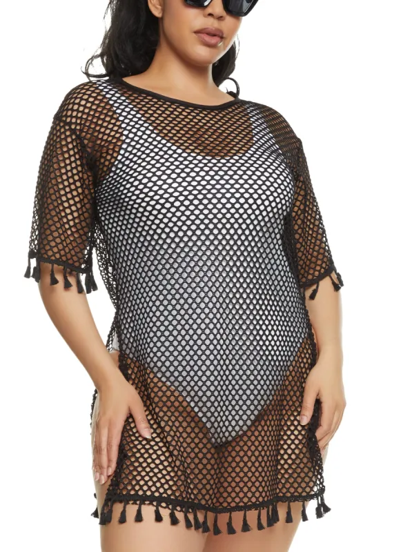 Tassel Trim Fishnet Cover Up sold by Rainbow