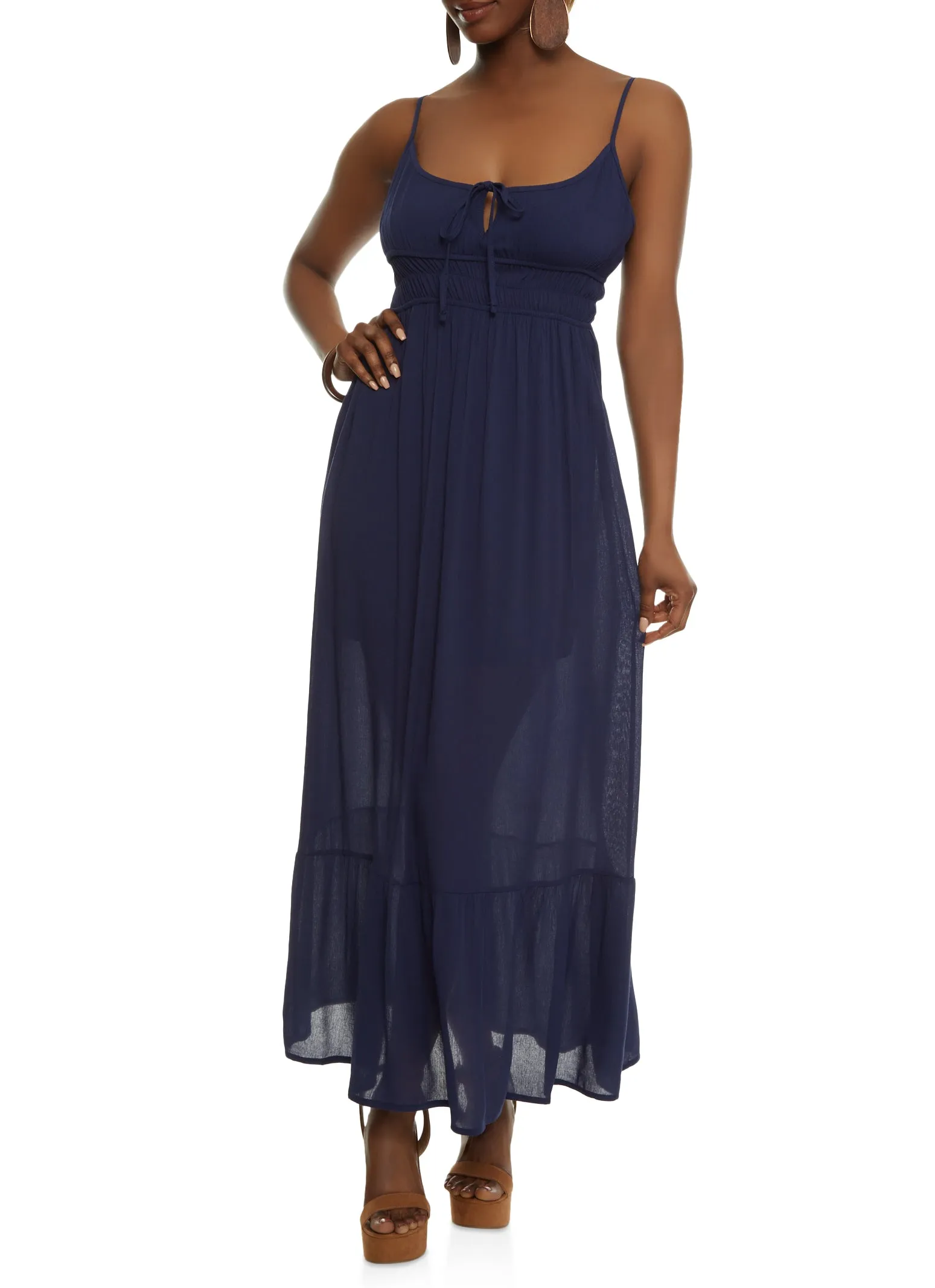 Gauze Knit Tie Front Tiered Maxi Dress sold by Rainbow product image thumbnail 2