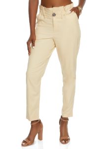 Rhinestone Button Detail Paper Bag Waist Pants sold by Rainbow