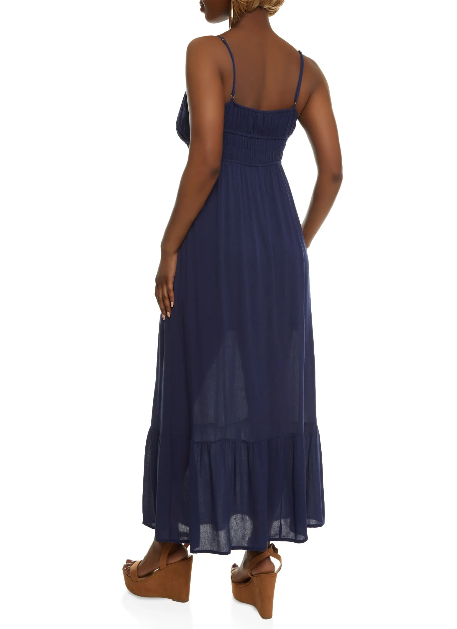 Gauze Knit Tie Front Tiered Maxi Dress sold by Rainbow product image thumbnail 3