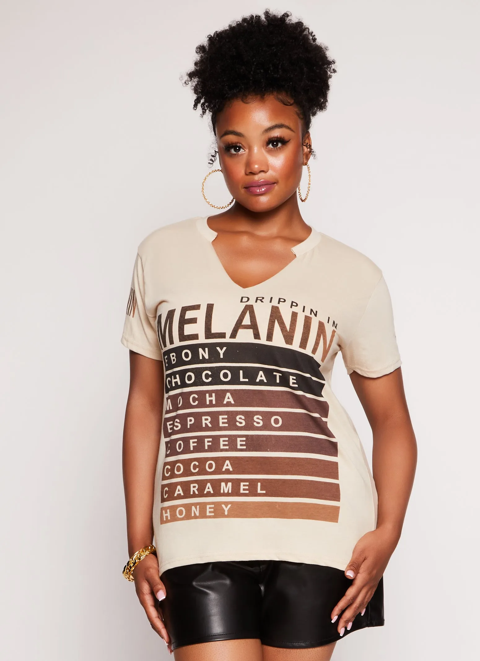 Plus Size Melanin Graphic Notch Neck Top sold by Rainbow