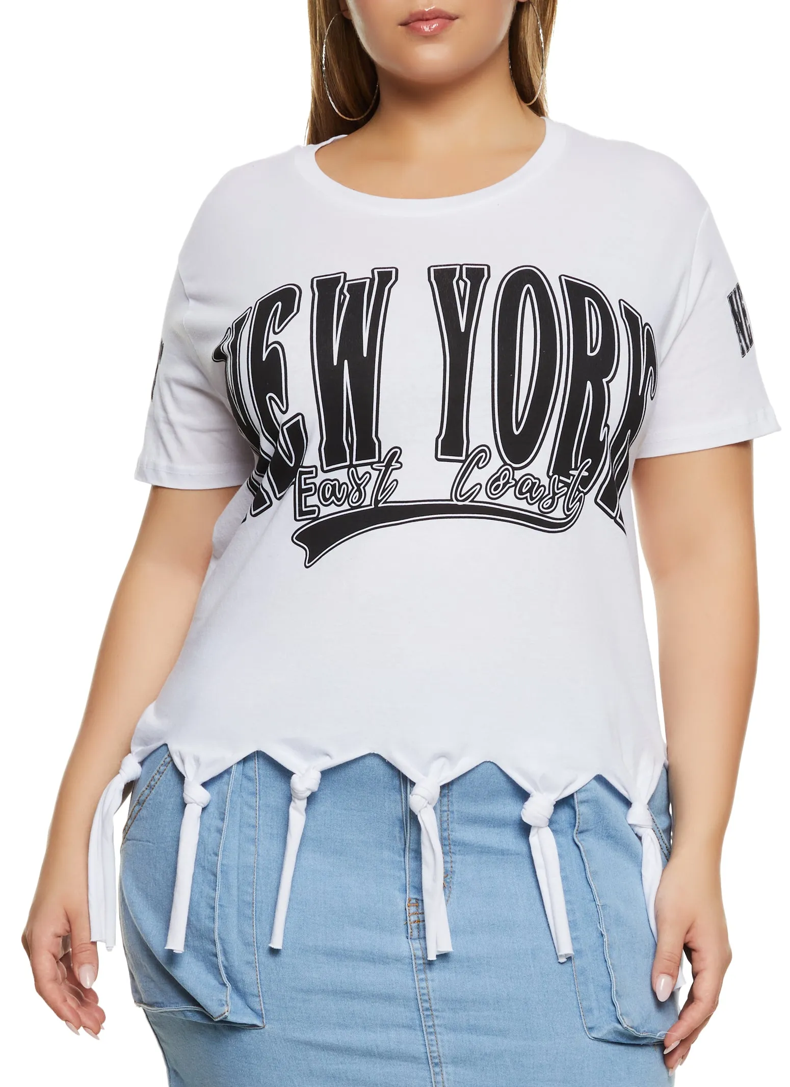 Plus Size Knotted Fringe New York Graphic Tee sold by Rainbow