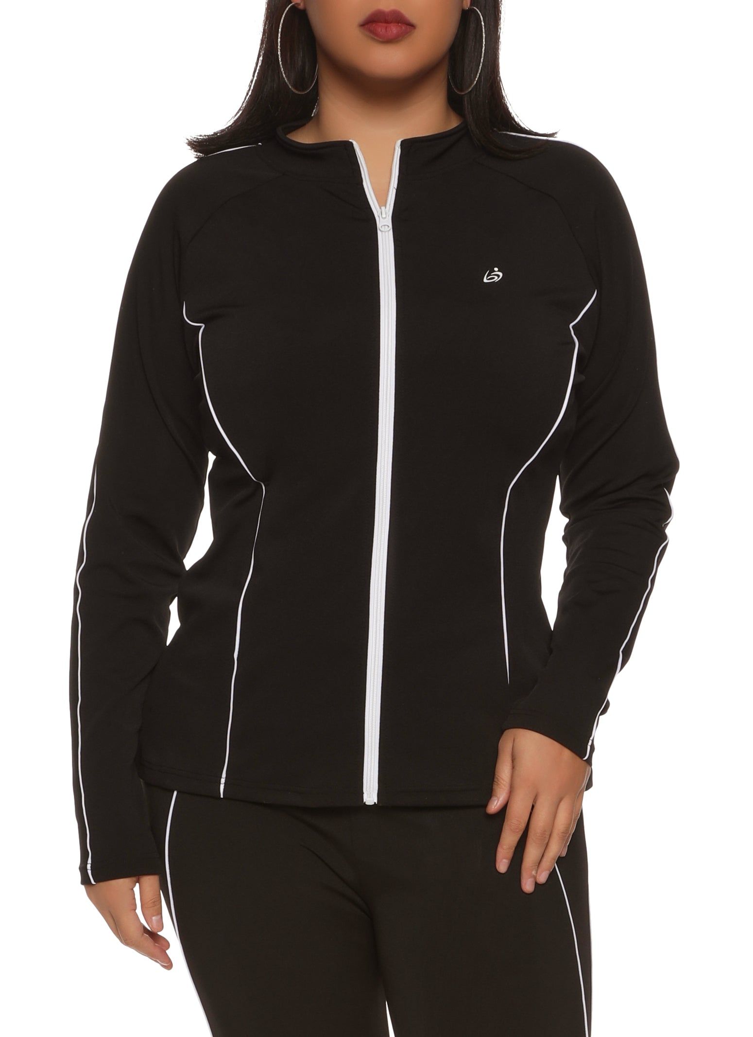 Plus Size Contrast Piping Zip Front Track Jacket sold by Rainbow