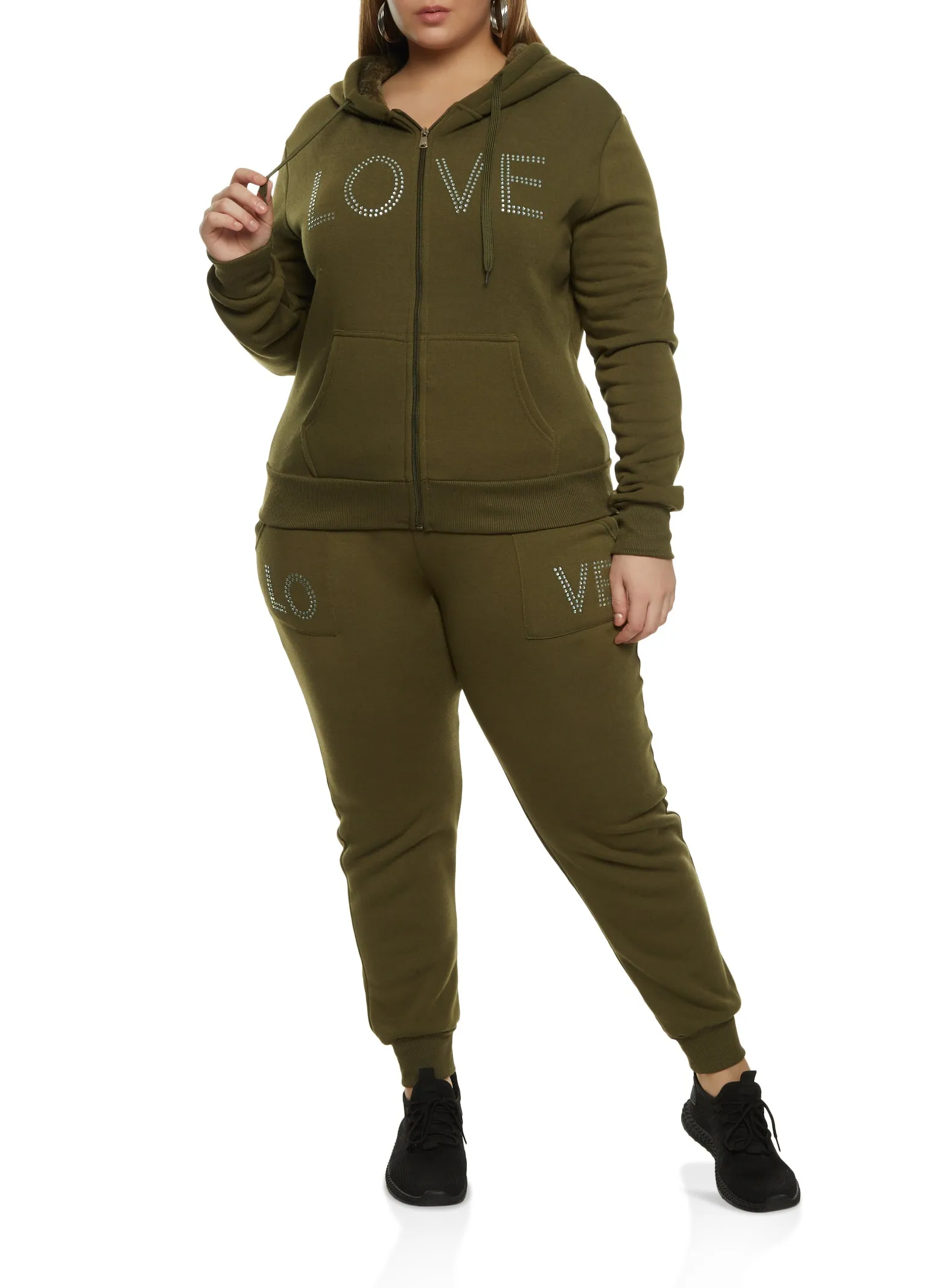 Plus Size Love Rhinestone Graphic Zip Up Hoodie sold by Rainbow product image thumbnail 2