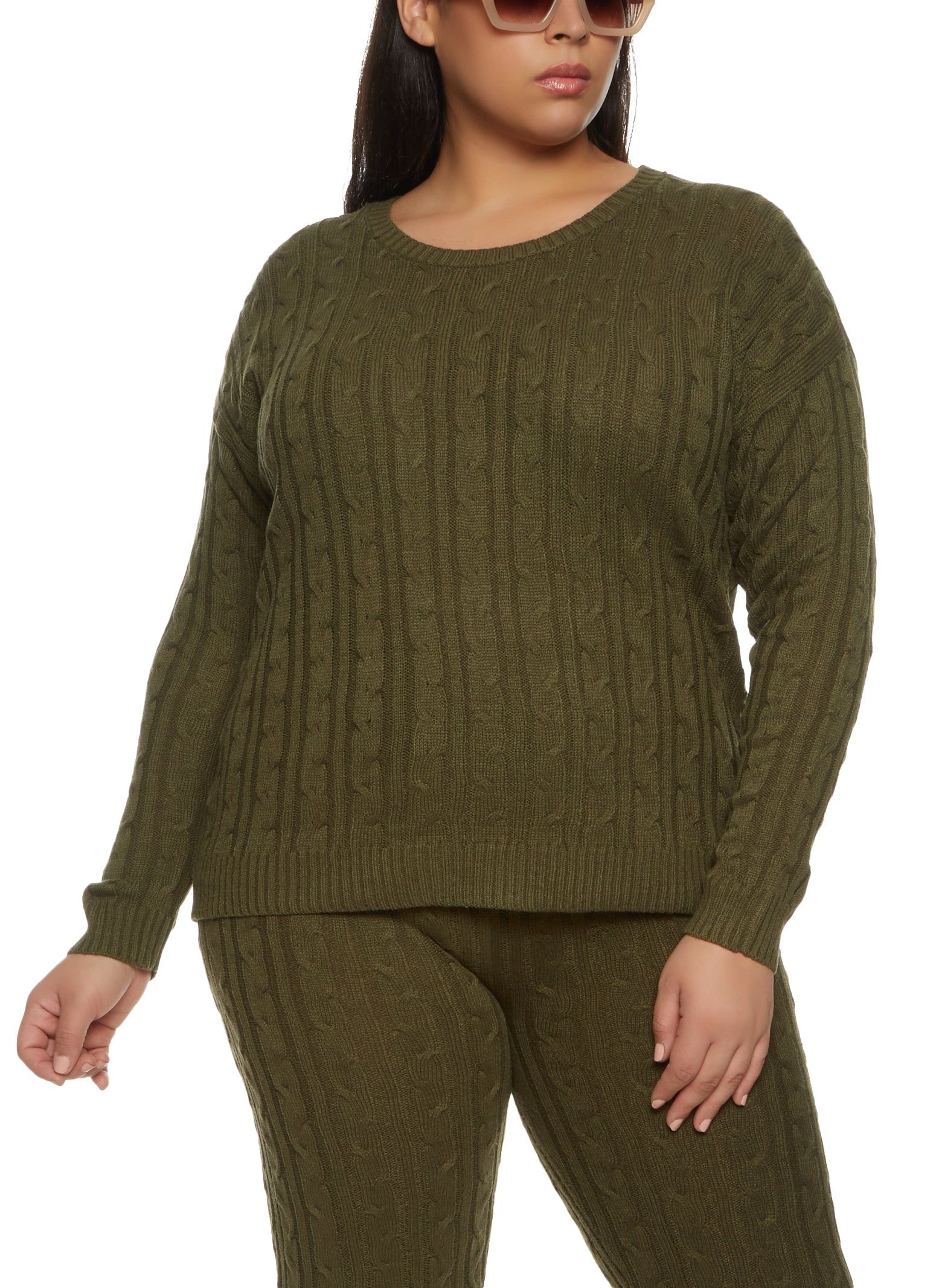 Plus Size Cable Knit Crew Neck Sweater sold by Rainbow