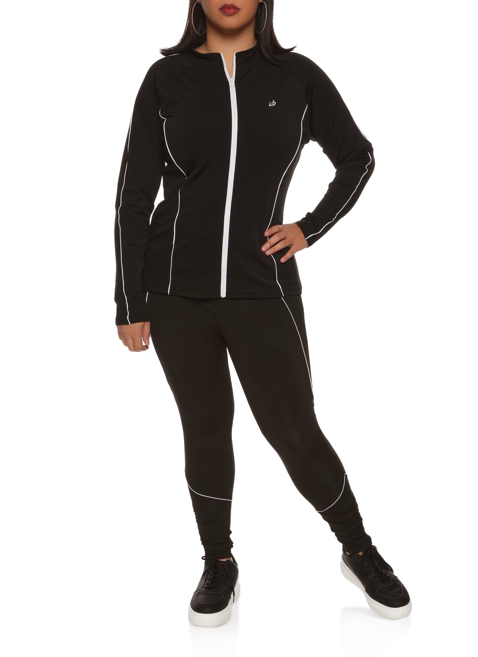 Plus Size Contrast Piping Zip Front Track Jacket sold by Rainbow product image thumbnail 2