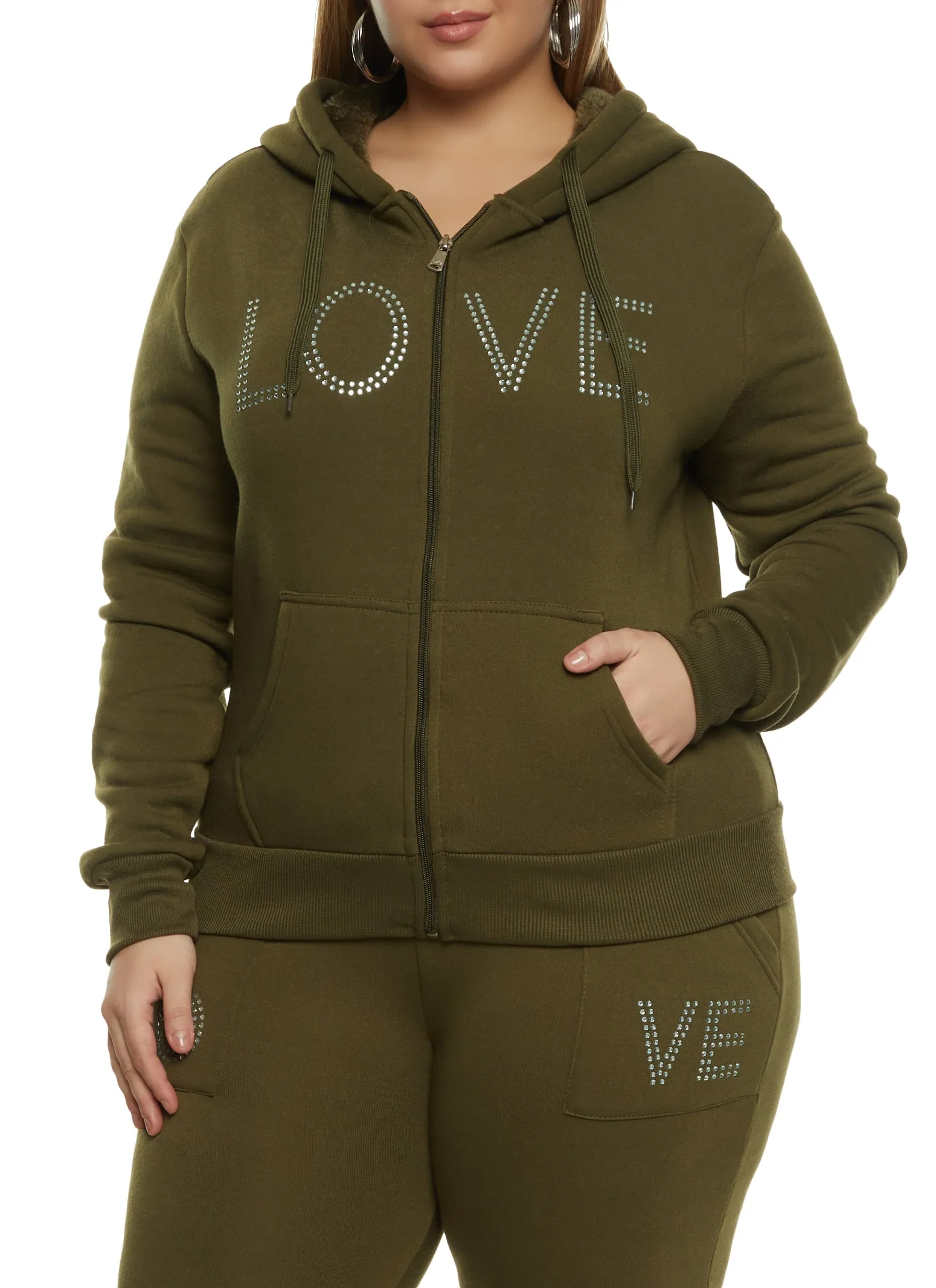 Plus Size Love Rhinestone Graphic Zip Up Hoodie sold by Rainbow