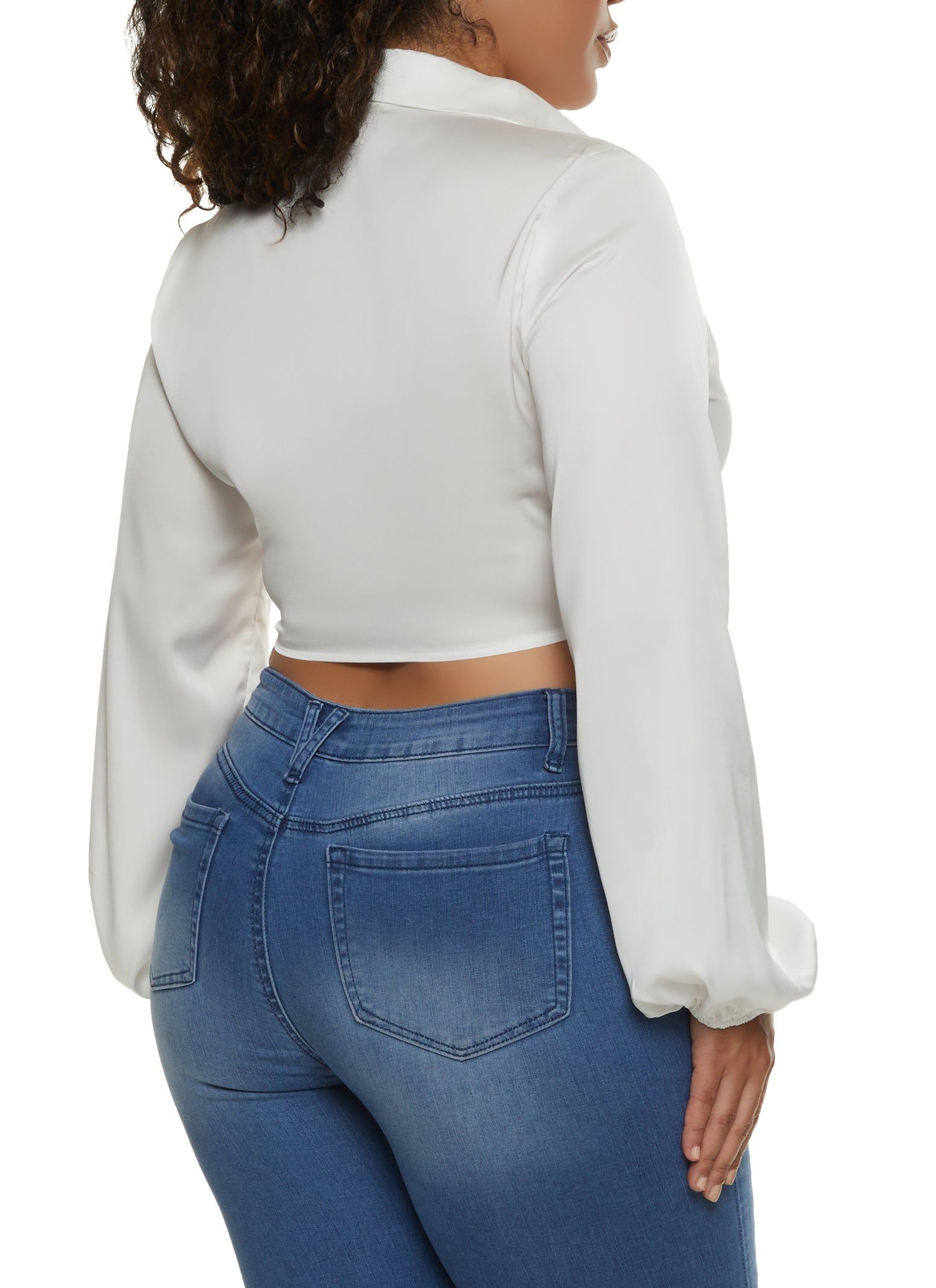 Plus Size Balloon Sleeve Tie Front Crop Top sold by Rainbow product image thumbnail 2