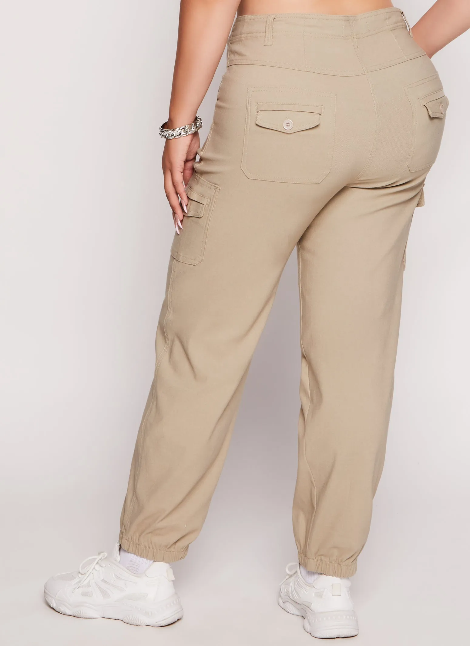 Plus Size Solid High Waist Cargo Pocket Joggers sold by Rainbow product image thumbnail 3