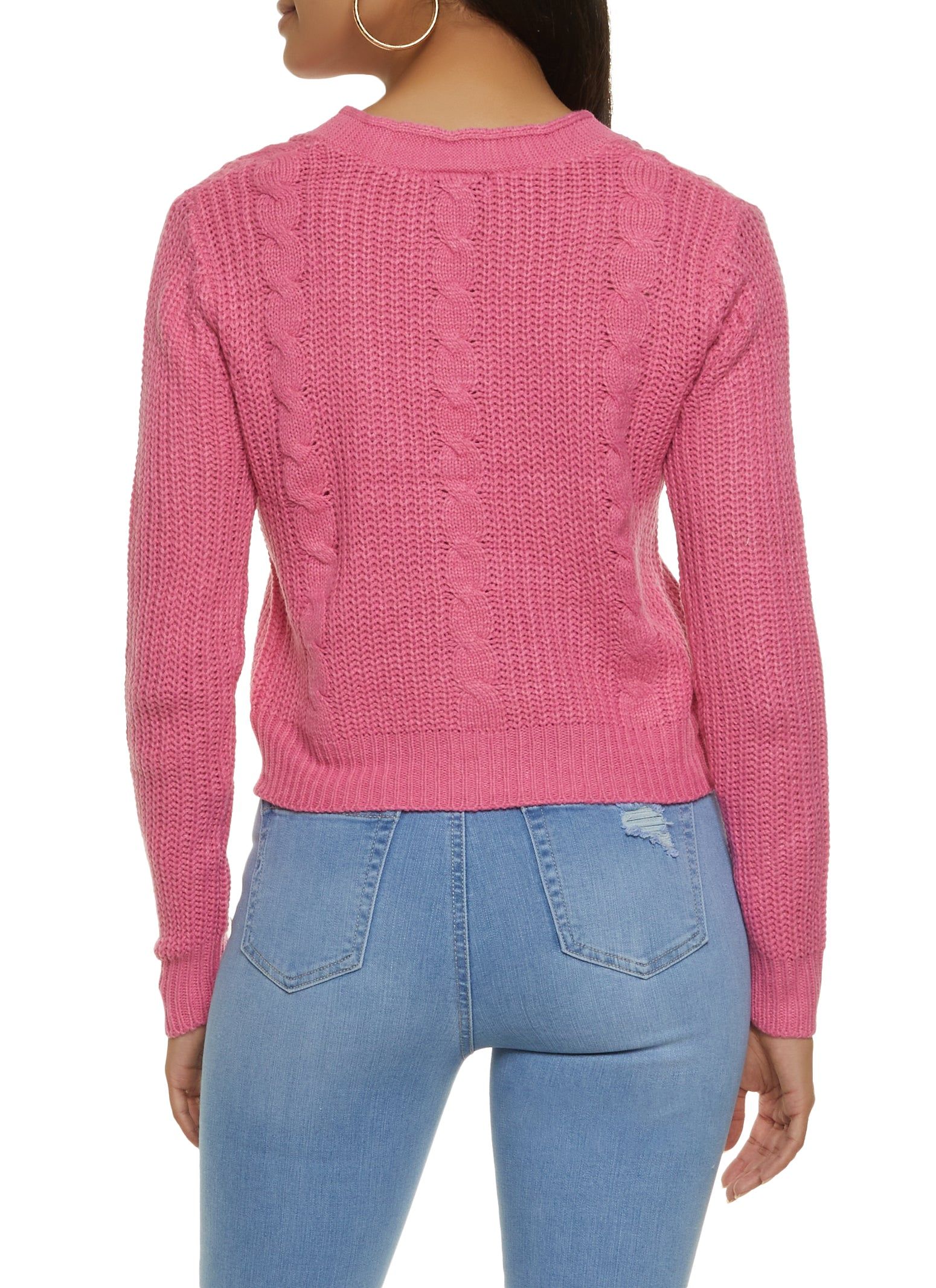 Solid Cable Knit Cropped Cardigan sold by Rainbow product image thumbnail 2