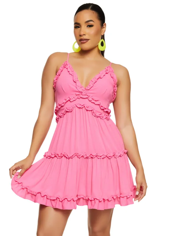 Iris Ruffle Trim Plunge Neck Mini Dress made by iris