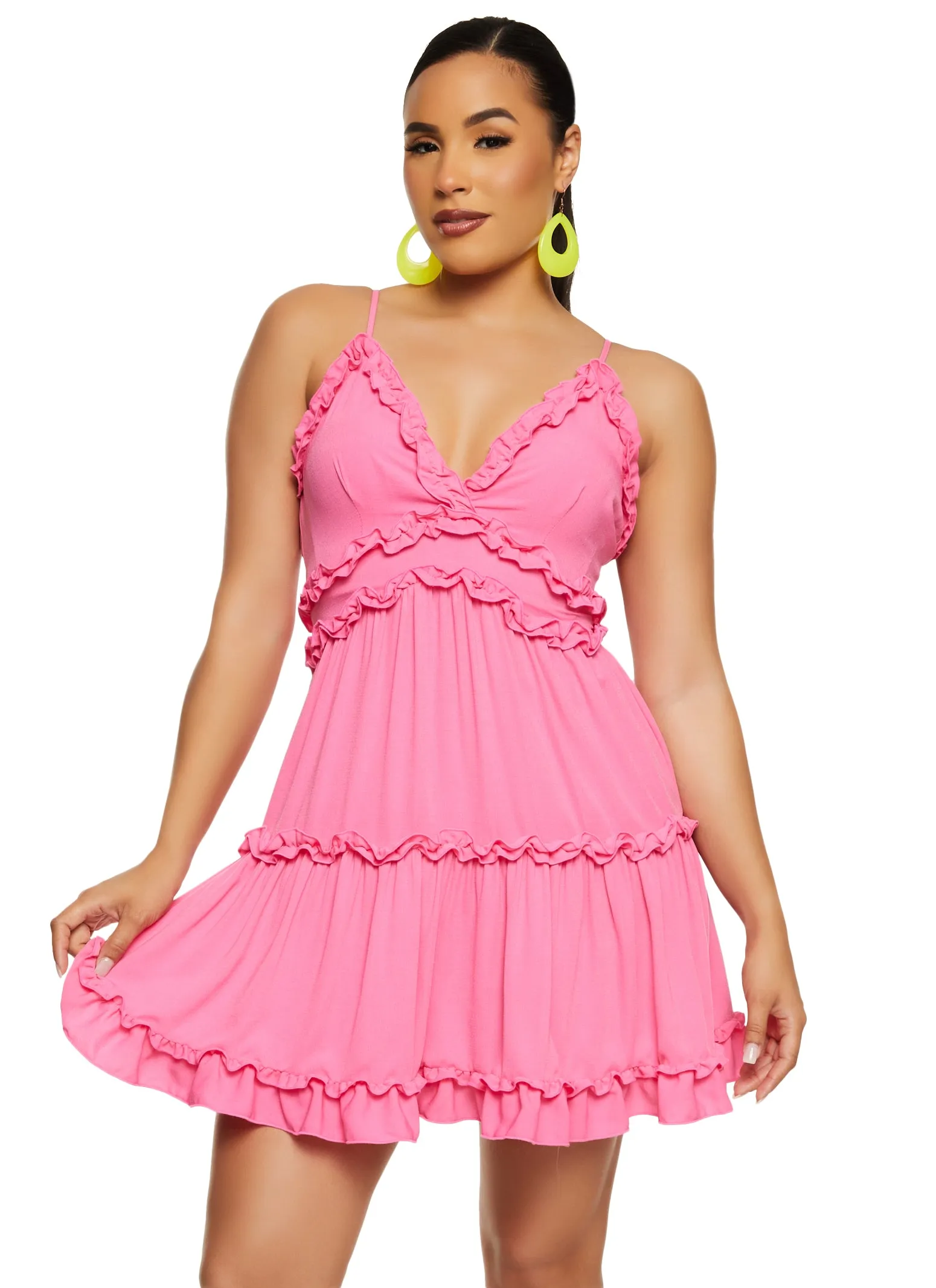 Iris Ruffle Trim Plunge Neck Mini Dress sold by Rainbow