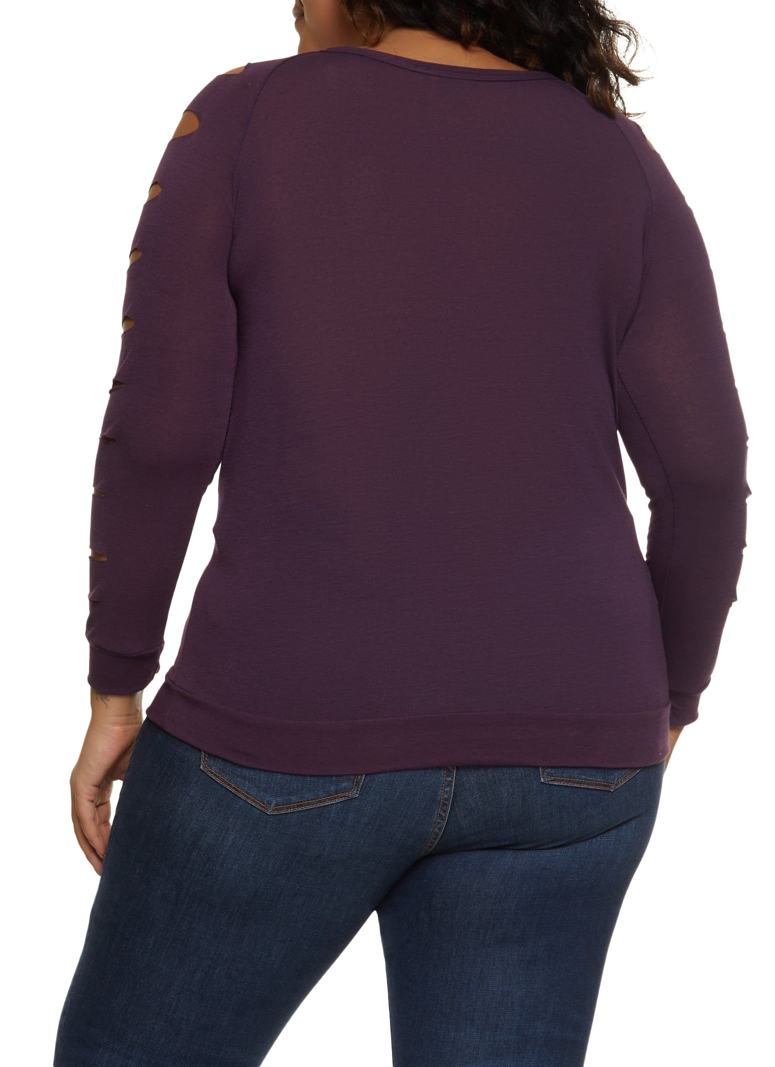 Plus Size Slashed Long Sleeve Scoop Neck Top sold by Rainbow product image thumbnail 2