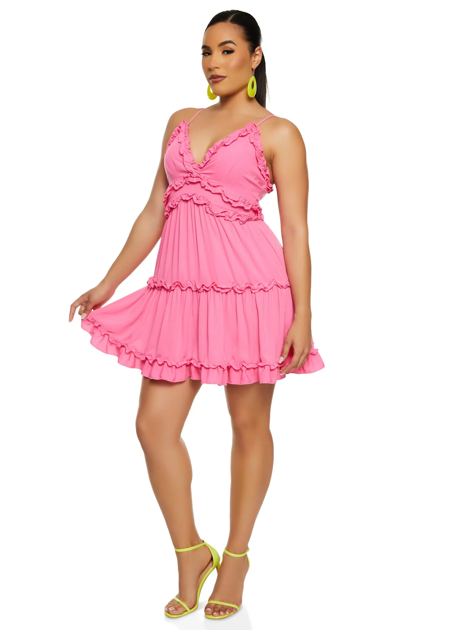 Iris Ruffle Trim Plunge Neck Mini Dress sold by Rainbow product image thumbnail 2