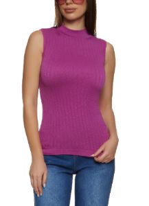 Textured Knit Mock Neck Tank Top sold by Rainbow