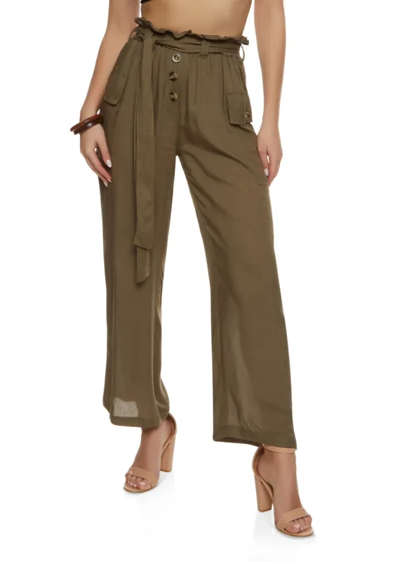 Paper Bag Waist Cargo Pocket Wide Leg Pants sold by Rainbow