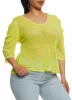 Plus Size Mesh Ruched Quarter Sleeve Top sold by Rainbow