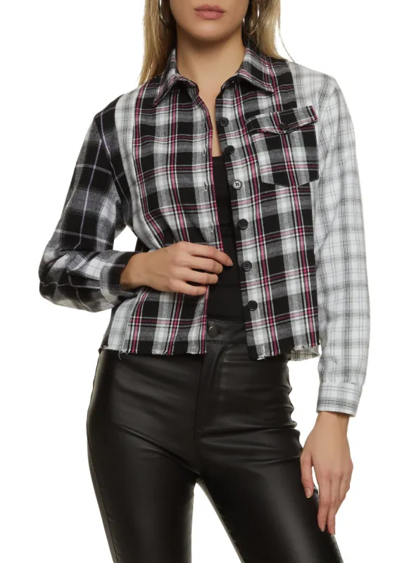 Patchwork Plaid Button Front Shirt sold by Rainbow