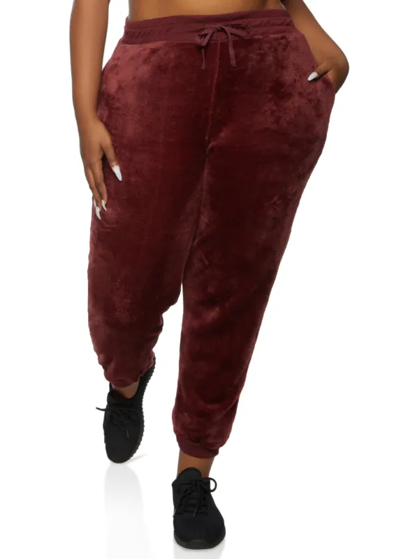 Plus Size Solid Plush Drawstring Joggers sold by Rainbow