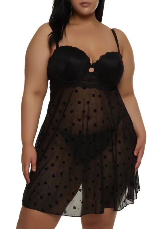 Plus Size Keyhole Babydoll and G String sold by Rainbow