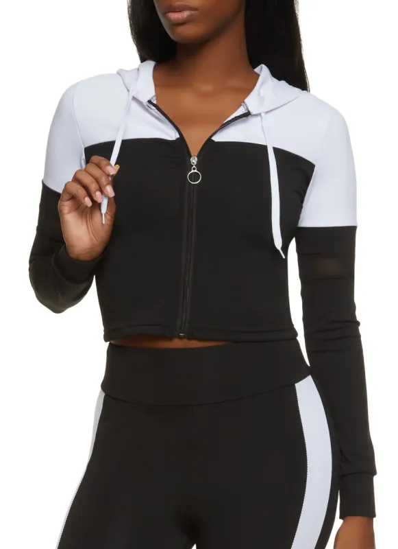 Color Block Zip Front Hooded Track Jacket sold by Rainbow