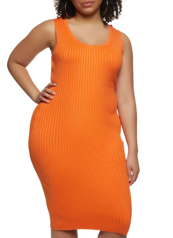 Plus Size Ribbed Knit Scoop Neck Tank Dress sold by Rainbow