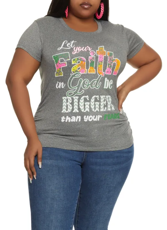 Plus Size Let Your Faith Be Bigger Graphic Tee sold by Rainbow