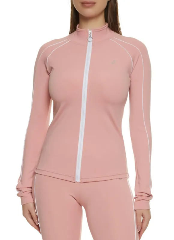 Mock Neck Contrast Piping Track Jacket sold by Rainbow