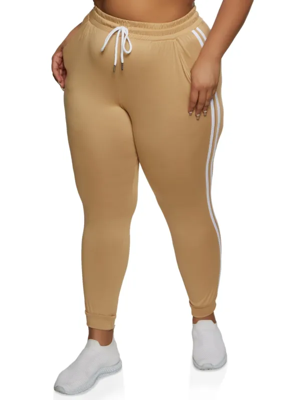 Plus Size High Waist Varsity Stripe Joggers sold by Rainbow