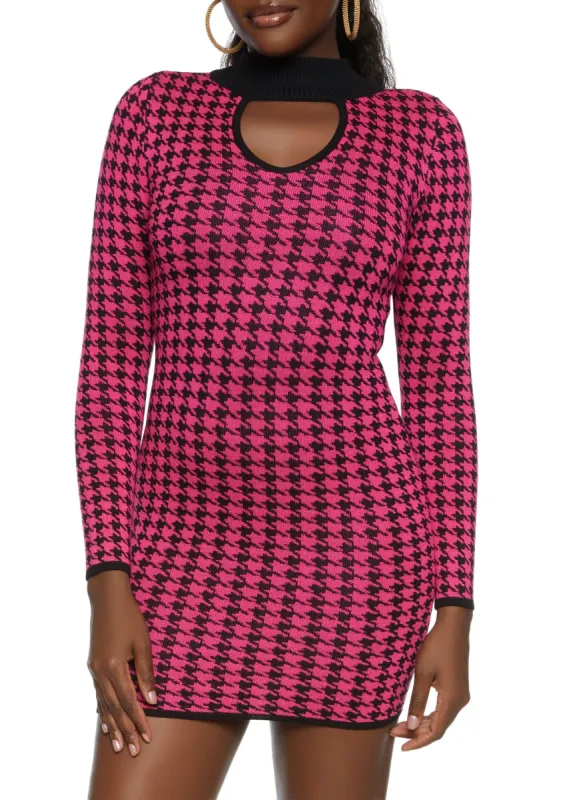 Houndstooth Print Keyhole Sweater Dress sold by Rainbow