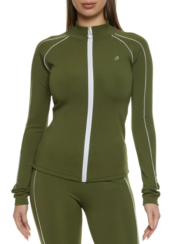 Mock Neck Contrast Piping Track Jacket sold by Rainbow