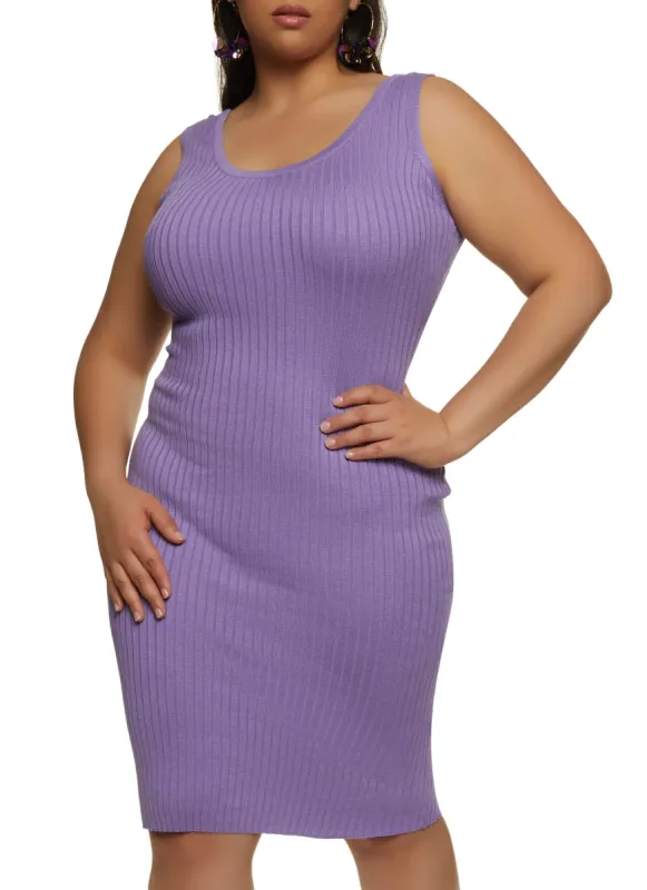 Plus Size Ribbed Knit Scoop Neck Tank Dress sold by Rainbow